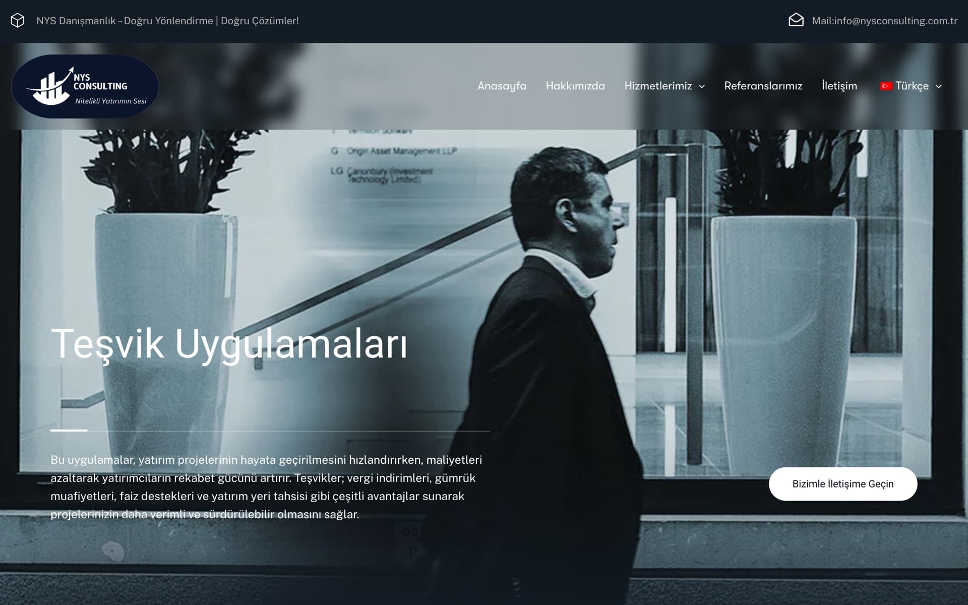 Startseite von NYS Consulting: die WordPress-Website einer türkischen Beratung für Investitionsanreize und Nachhaltigkeit
