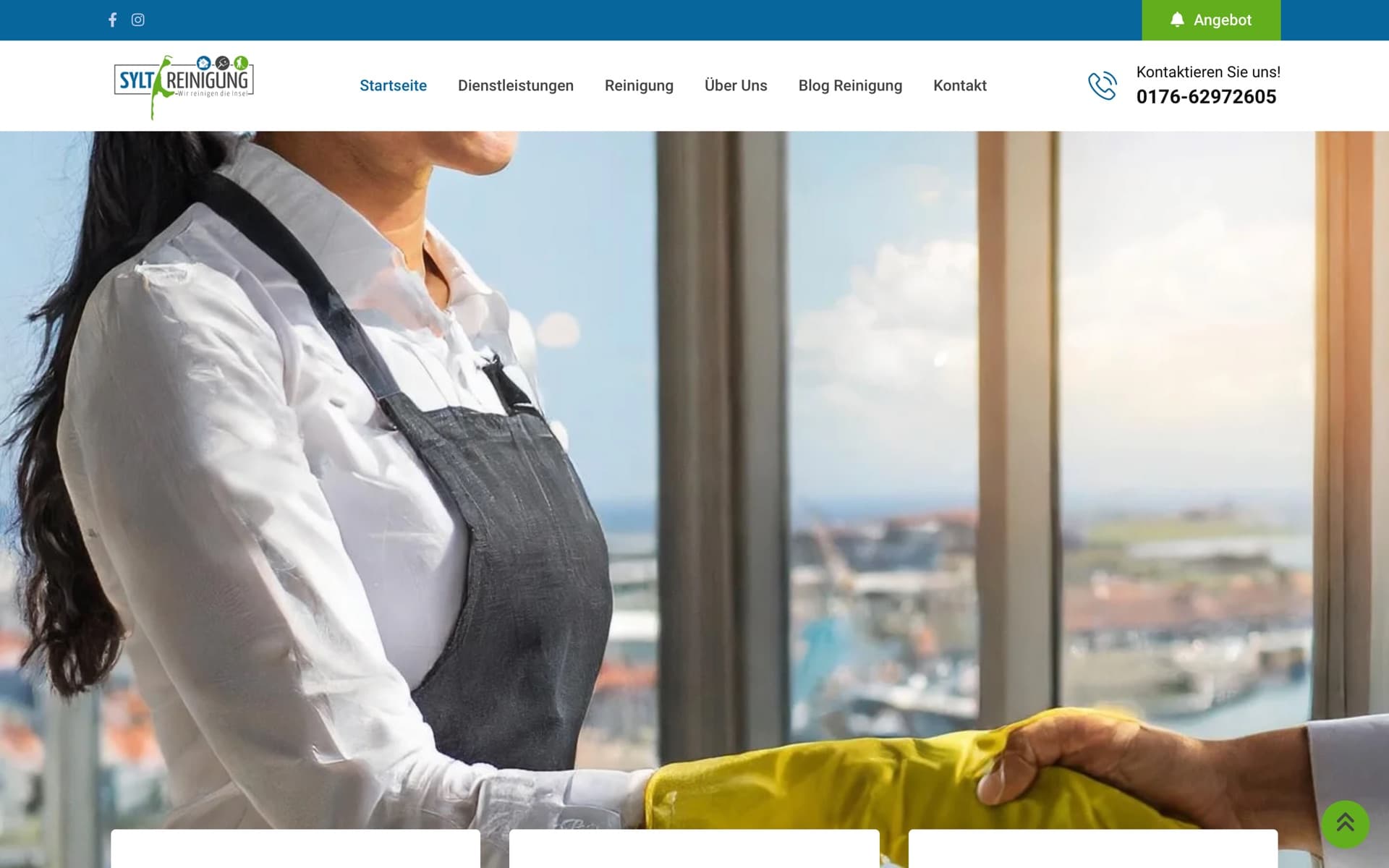 Startseite von Sylt Reinigung: die WordPress-Website eines Reinigungsunternehmens für die Insel Sylt, auf Deutsch