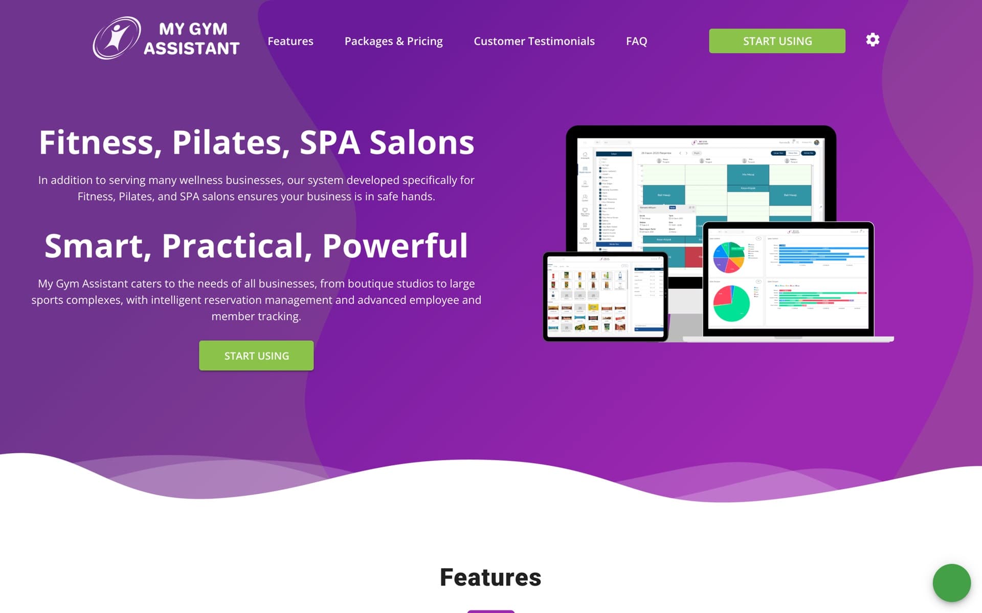 My Gym Assistant homepage — booking, membership and payments platform for gyms, studios and spas