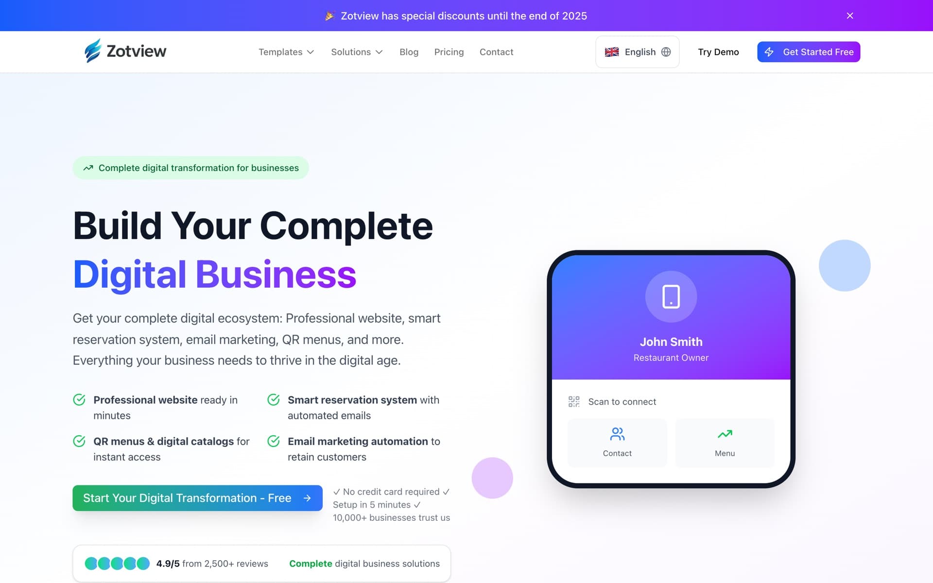 Zotview homepage — website builder, reservations and email automation platform