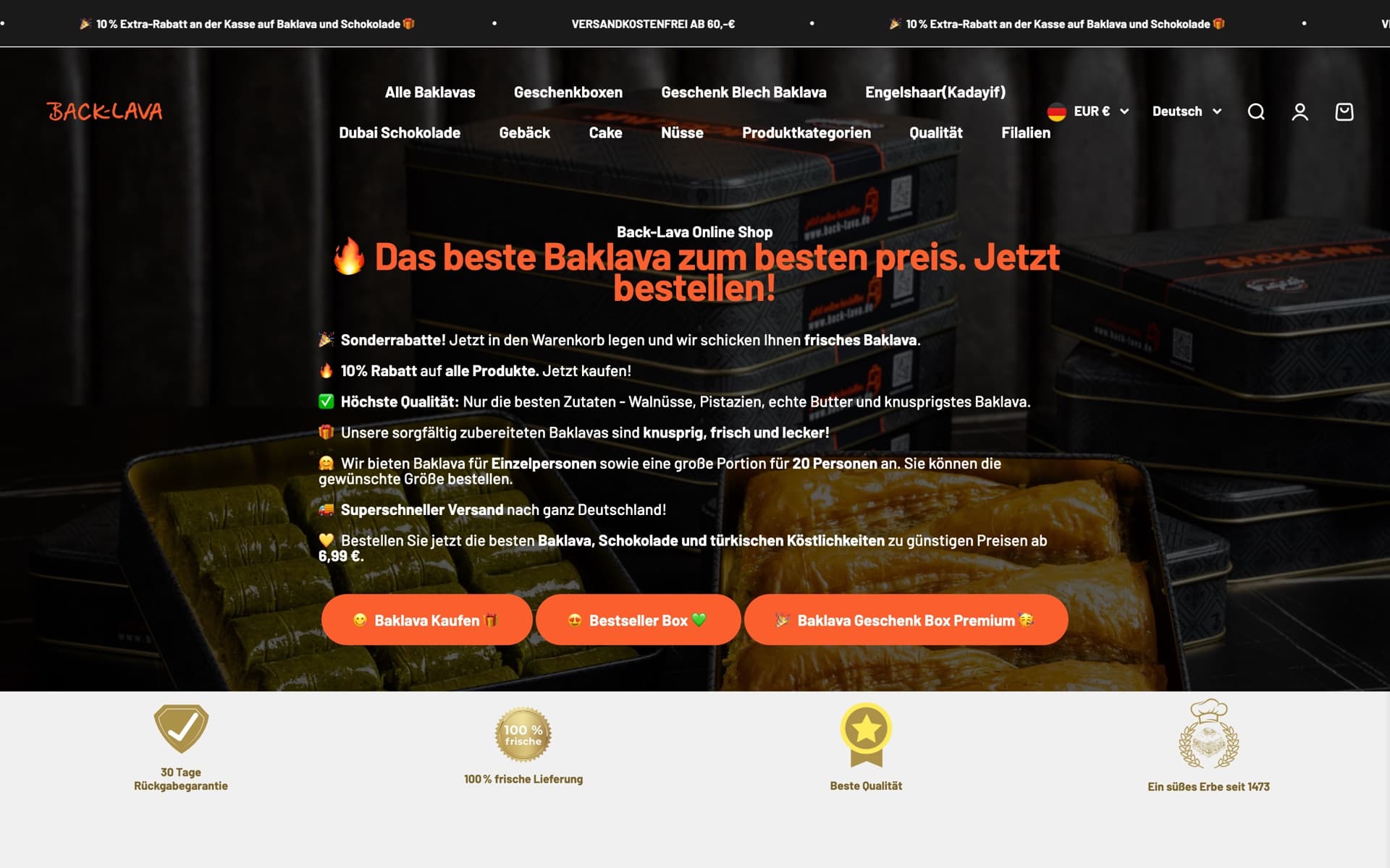 Back-Lava Startseite – Lebensmittelmanufaktur im E-Commerce